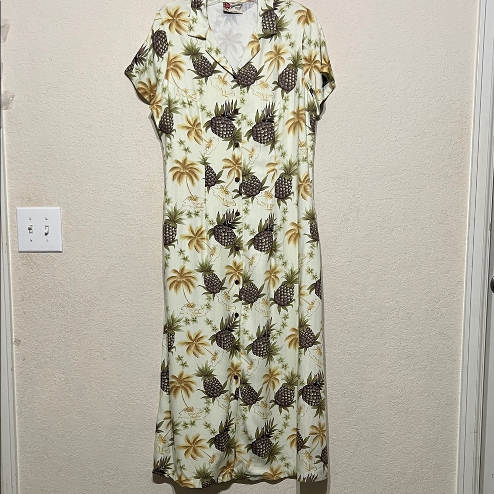 Hilo Hattie Vintage Tropical Print Button-Down Dress size L
